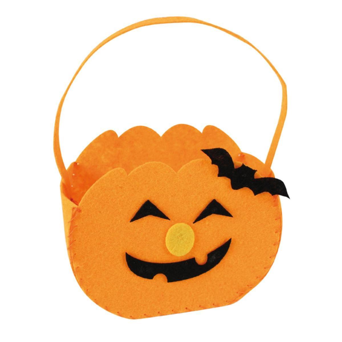 Sac citrouille Halloween - Feutrine - 6 x 10 x 11,5 cm - Orange