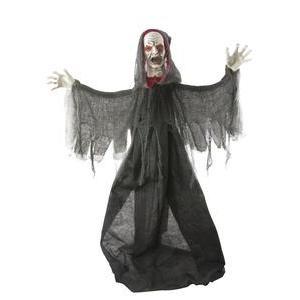 Zombie sonore et lumineux sur pied - Plastique et polyester- H 150 cm - Noir