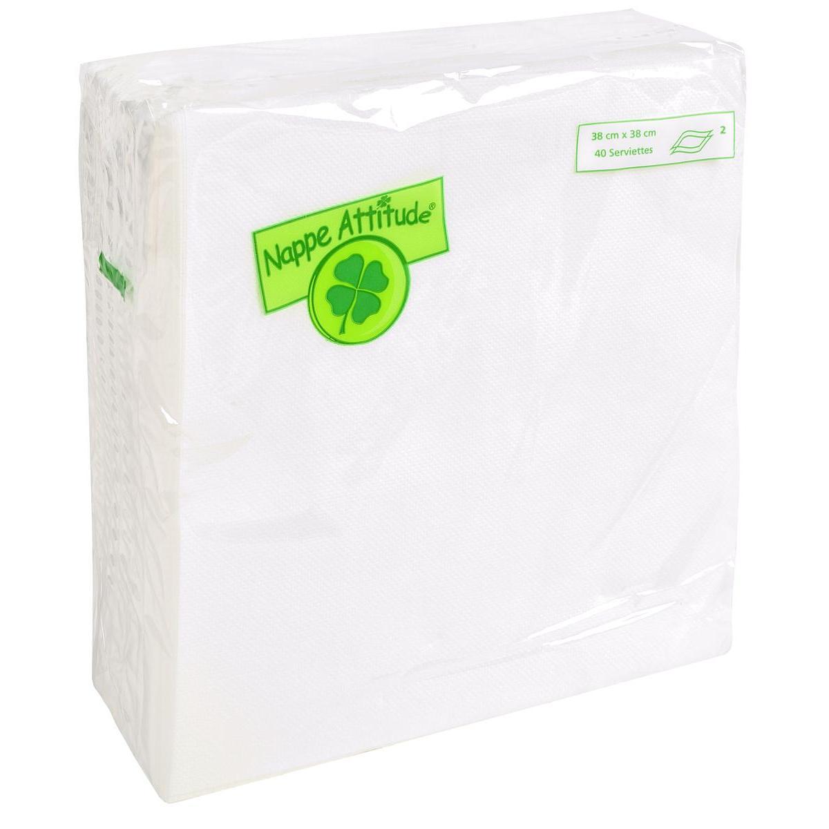 40 serviettes effet gaufré - Ouate de cellulose - 38 x 38 cm - Blanc