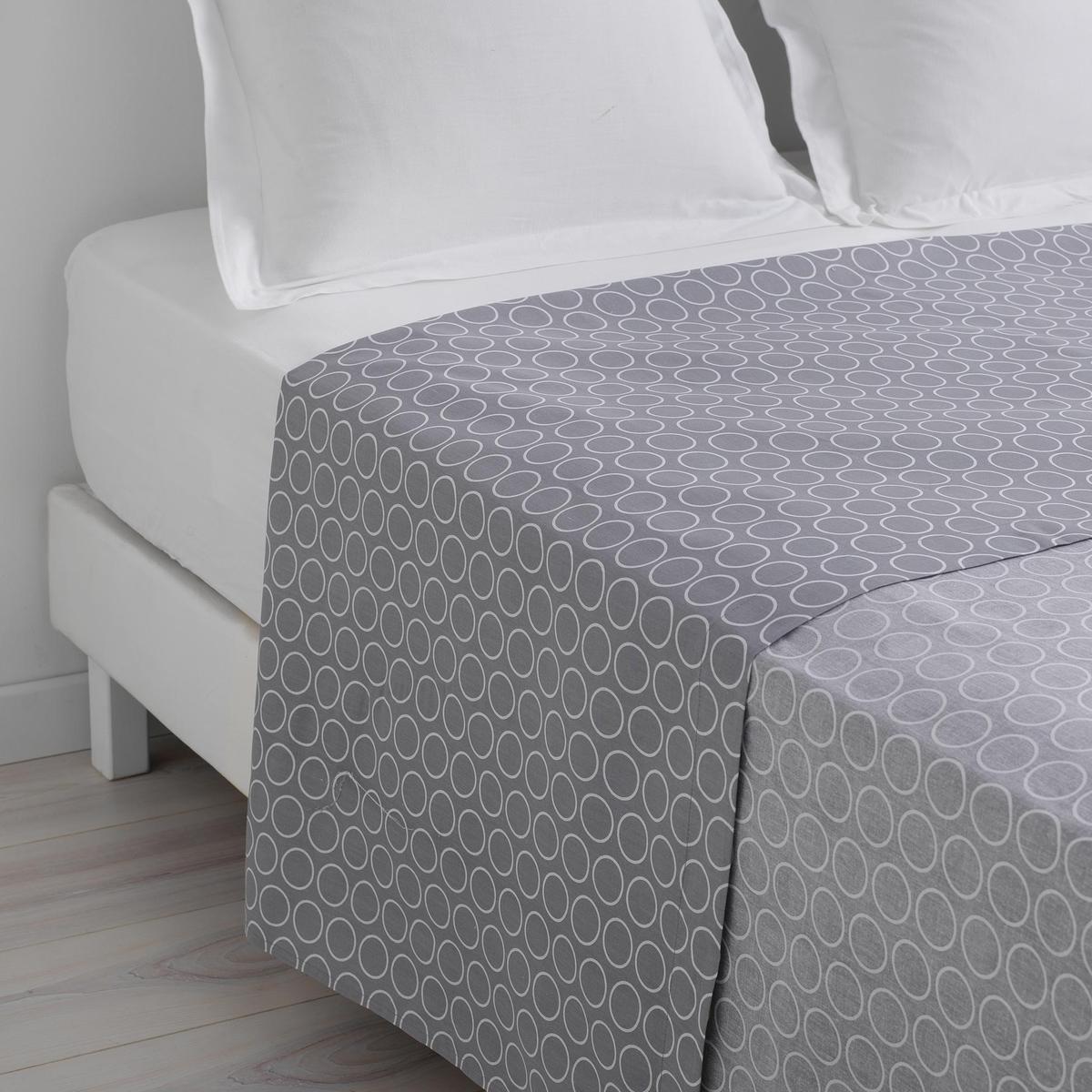 Drap plat 1 personne - 180 x 290 cm - Gris et blanc