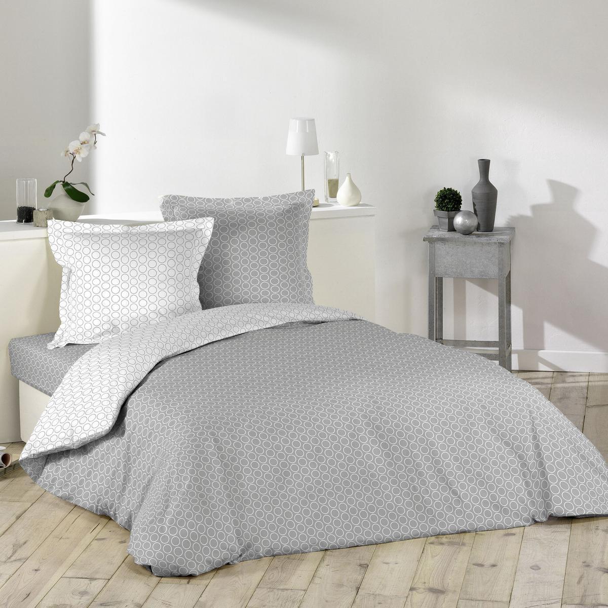 Housse de couette 2 personnes - 240 x 220 cm - Blanc et gris