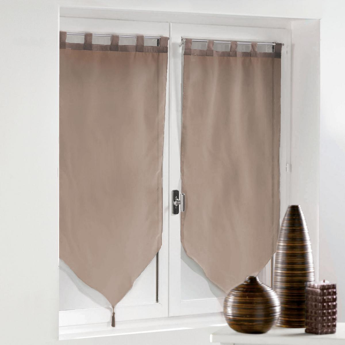 Paire de voiles passants à pompons - 60 x H 120 cm - Marron taupe