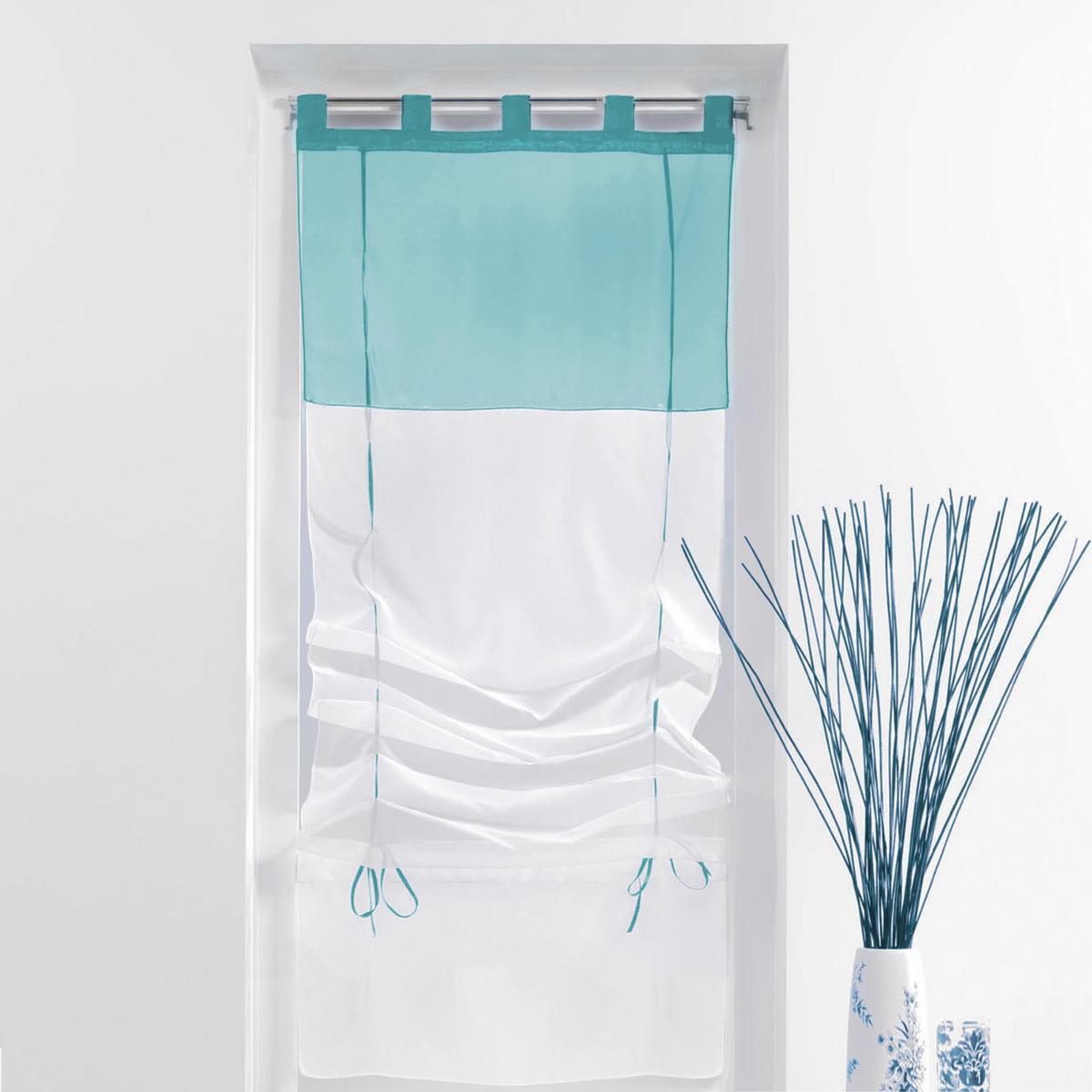 Voile store - 45 x H 180 cm - Blanc et bleu