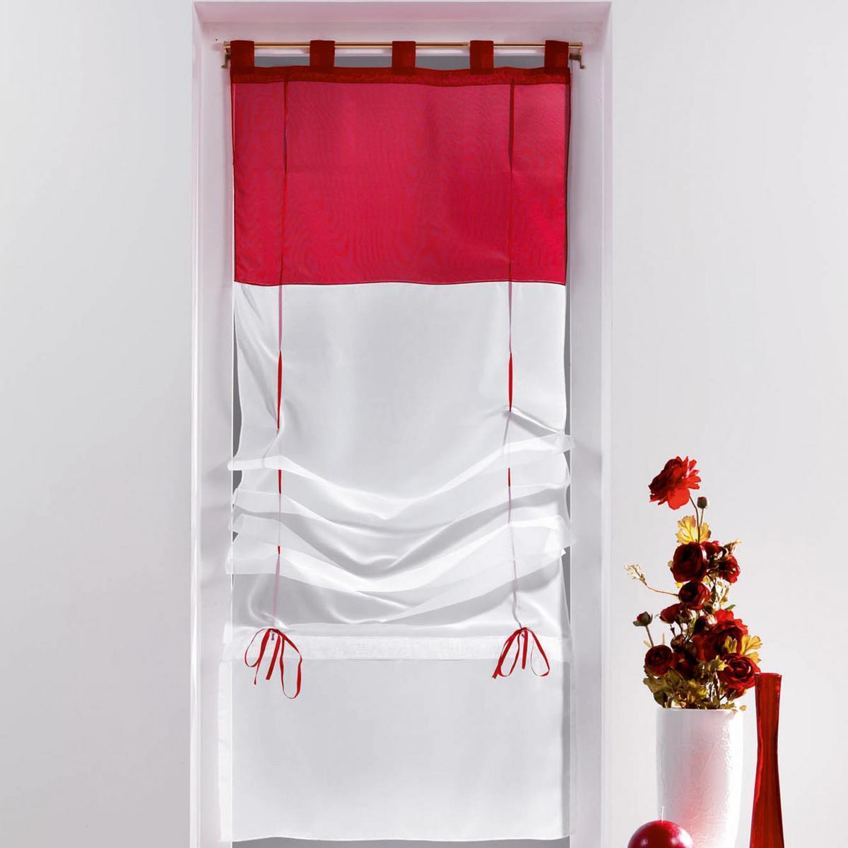 Voile store - 45 x H 180 cm - Blanc et rouge carmin