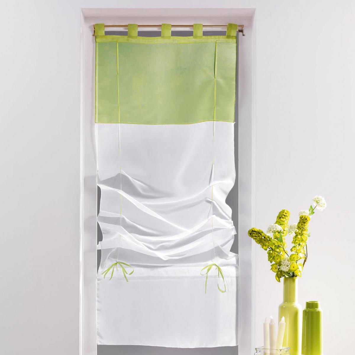 Voile store - 60 x H 180 cm - Blanc et vert tilleul