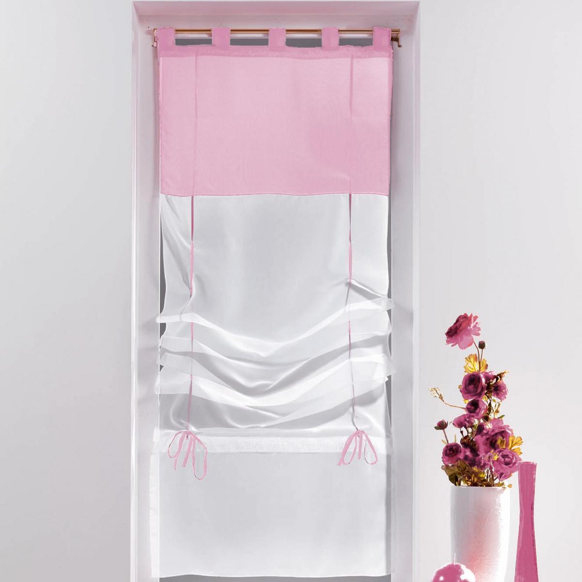 Voile store - 60 x H 180 cm - Blanc et rose dragée