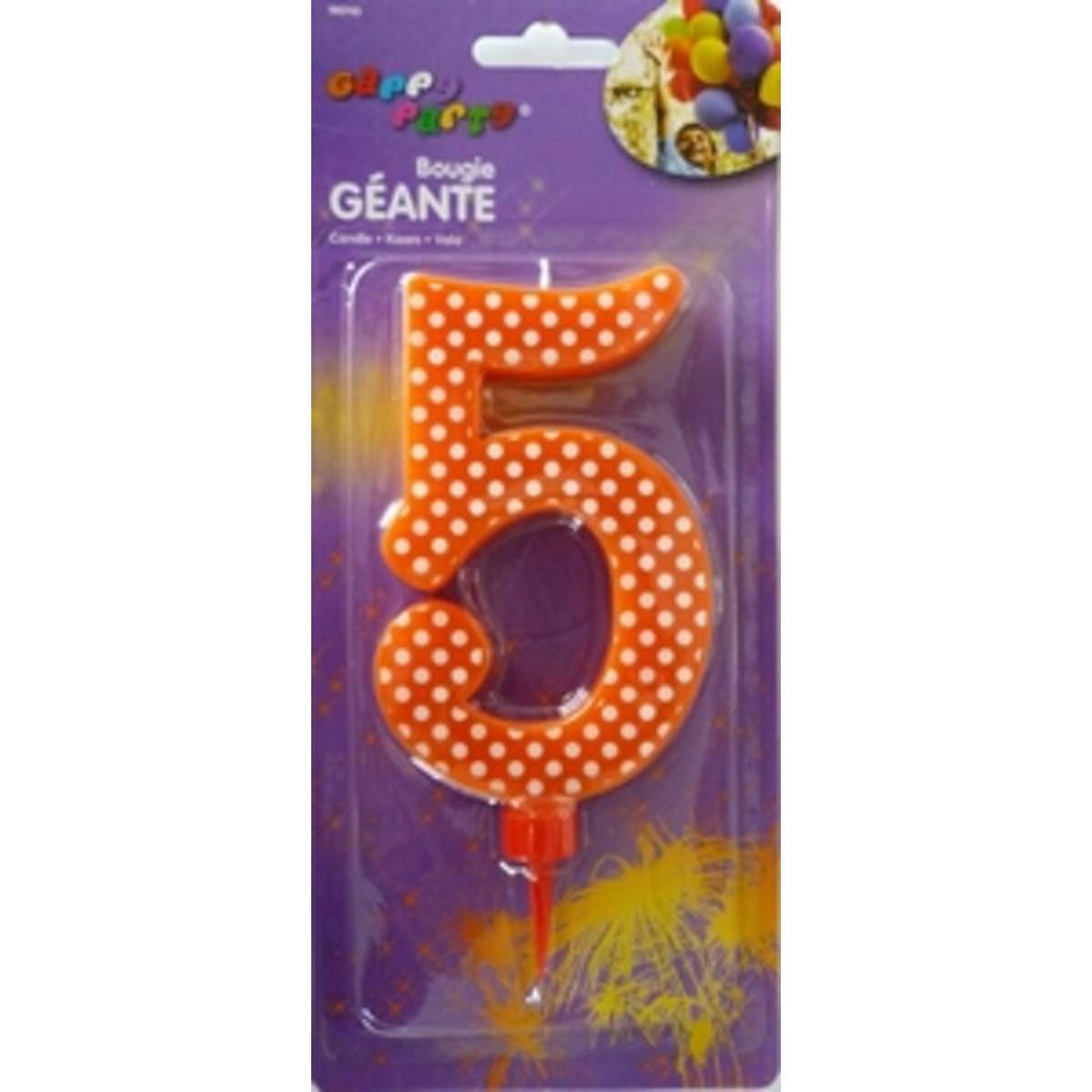 Bougie geante couleur chiffre 5 x 1 pièce Gappy party