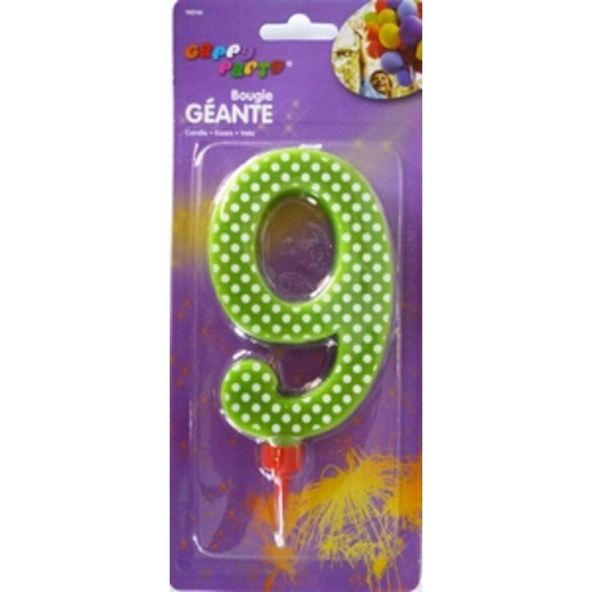 Bougie geante couleur chiffre 9 x 1 pièce Gappy party