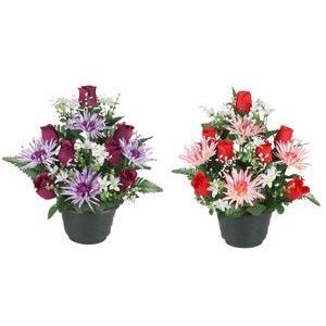 Composition de chrysanthèmes et roses - Rouge ou violet