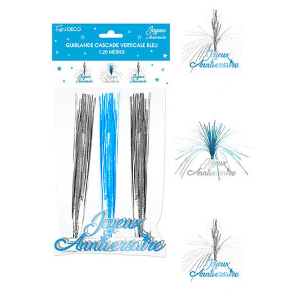 Guirlande cascade Joyeux anniversaire hologramme - Bleu