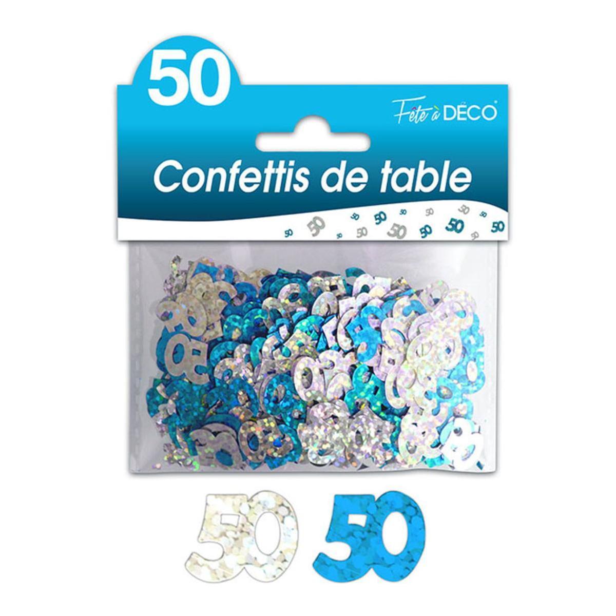 Confettis de table 50 ans hologramme - Bleu