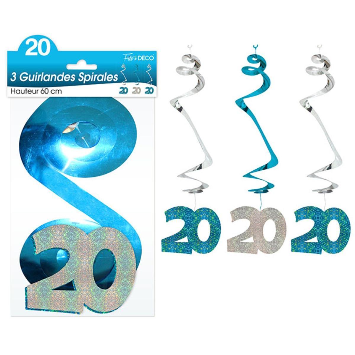 Guirlandes spirales 20 ans hologramme - Bleu