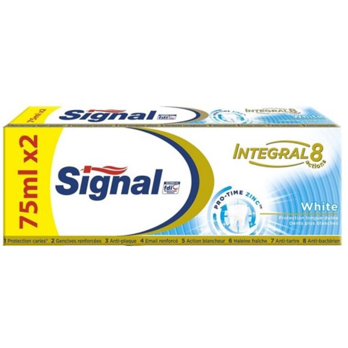 2 dentifrices Blancheur Integral 8 - 2 x 75 ml - Multicolore - SIGNAL