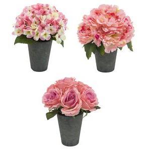Fleurs roses en pot - H 26 cm - Différents modèles