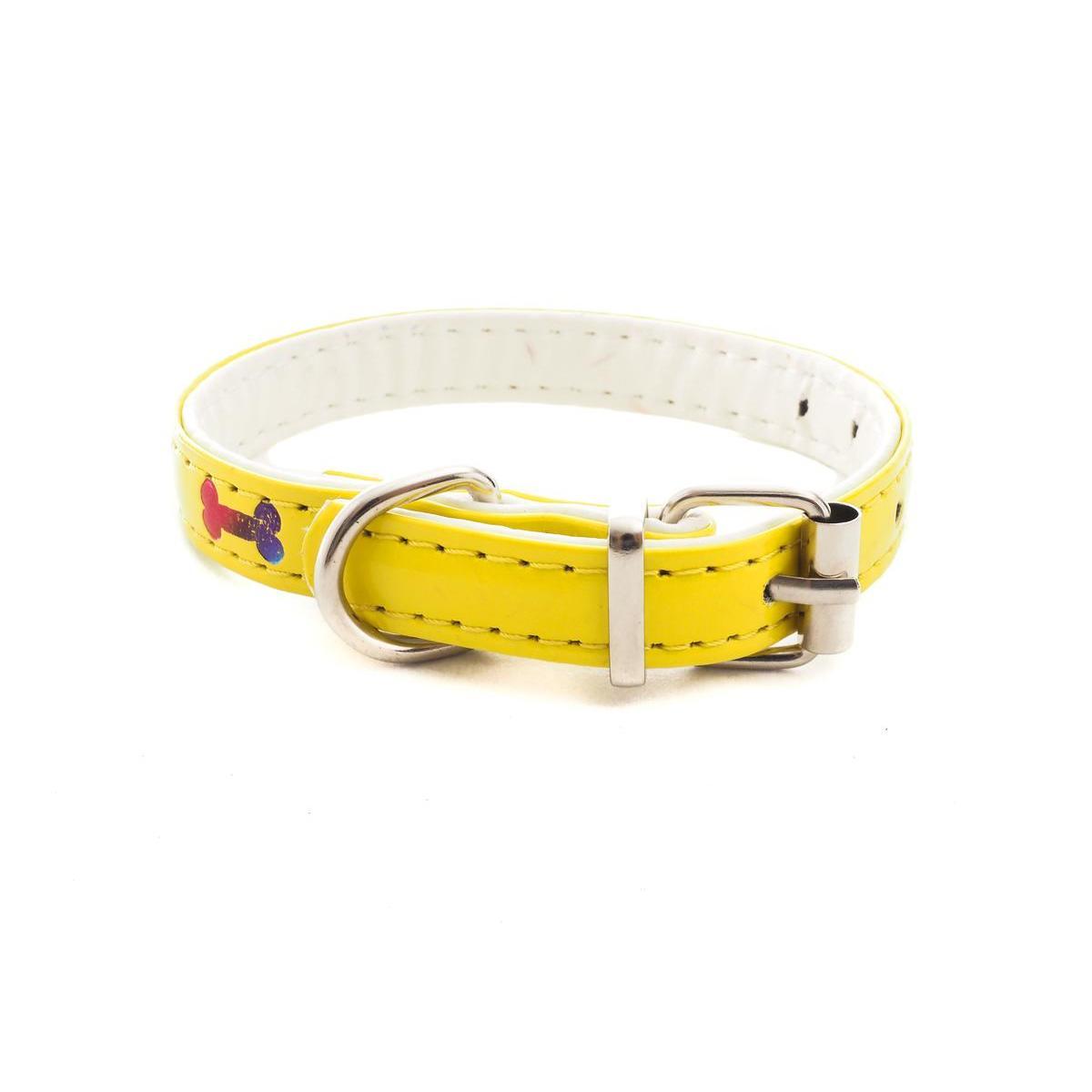 Collier pour chien fantaisie imitation cuir - L 30 cm - Jaune