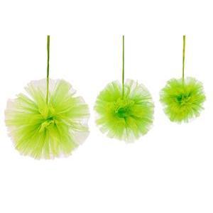 pompom tulle a suspendre (x 3) 15 cm + 20 cm + 30 cm menthe