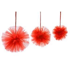 3 pompons tulle à suspendre - Rouge