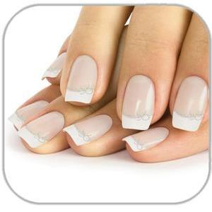 Faux ongles french blanche lisere argent ptit noeud