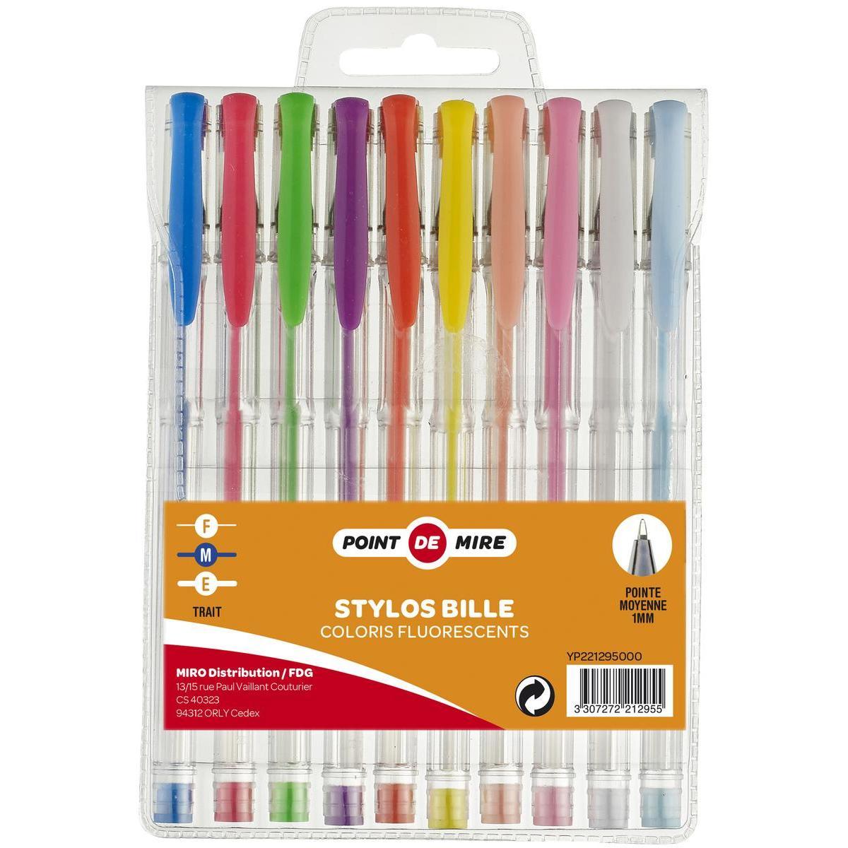 10 stylos billes fluorescents