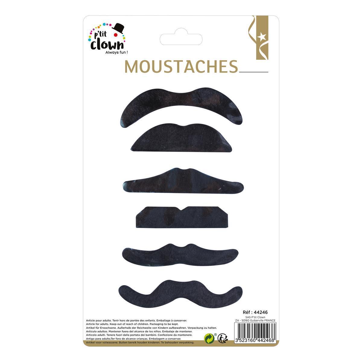 6 moustaches adhésives - Noir