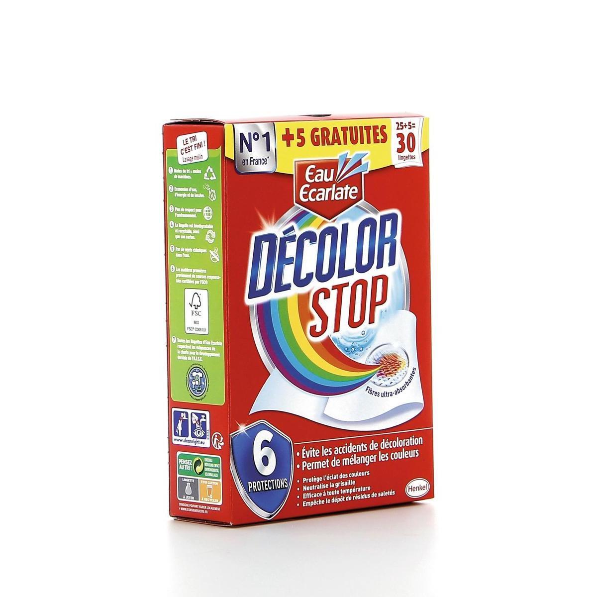 Lingettes anti-transfert de couleurs - 25 + 5 lingettes - DECOLOR STOP