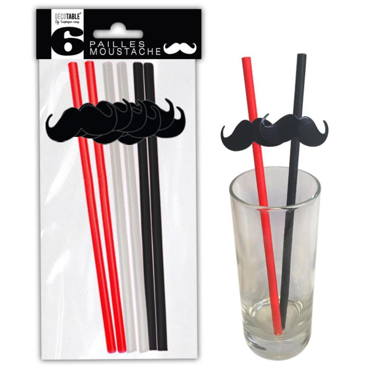 Pailles moustache - Noir, blanc, rouge