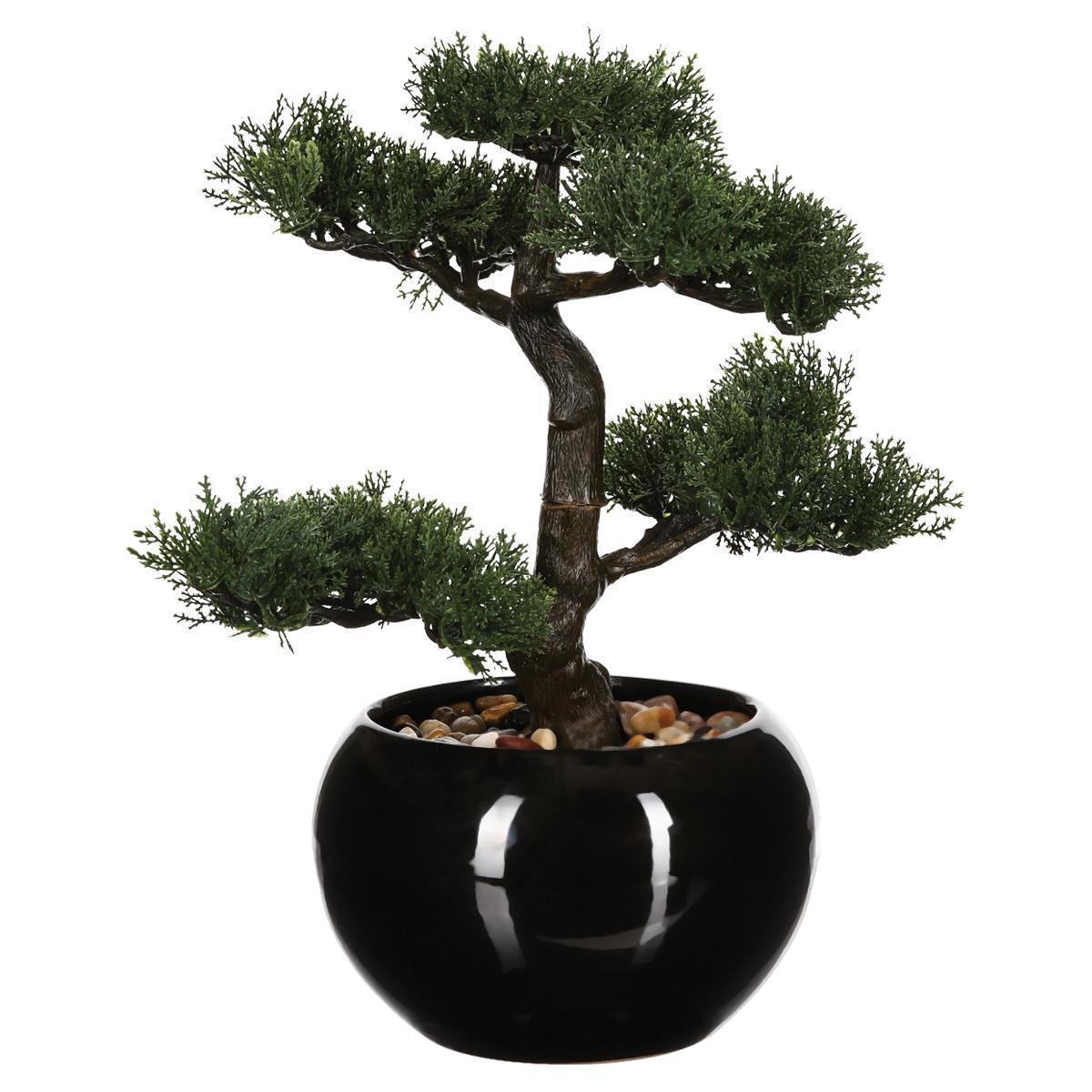 Bonsaï artificiel en pot céramique - H 36 cm - Vert, marron