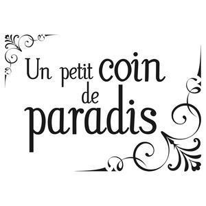 Adhésif déco texte UN PETIT COIN DE PARADIS - L 70 x l 50 cm - Noir