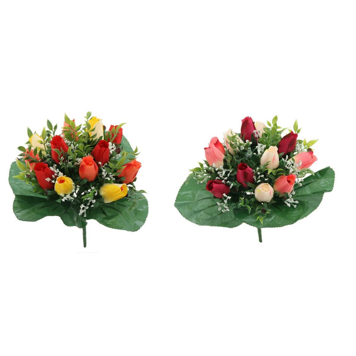 Bouquet de 12 mini boutons de roses et de gypso
