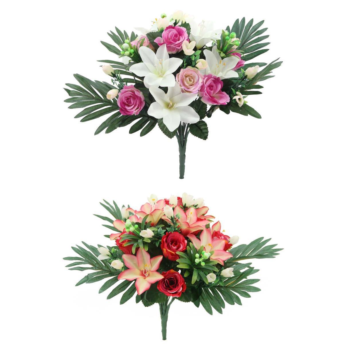 Bouquet de roses, de lys et de palmes