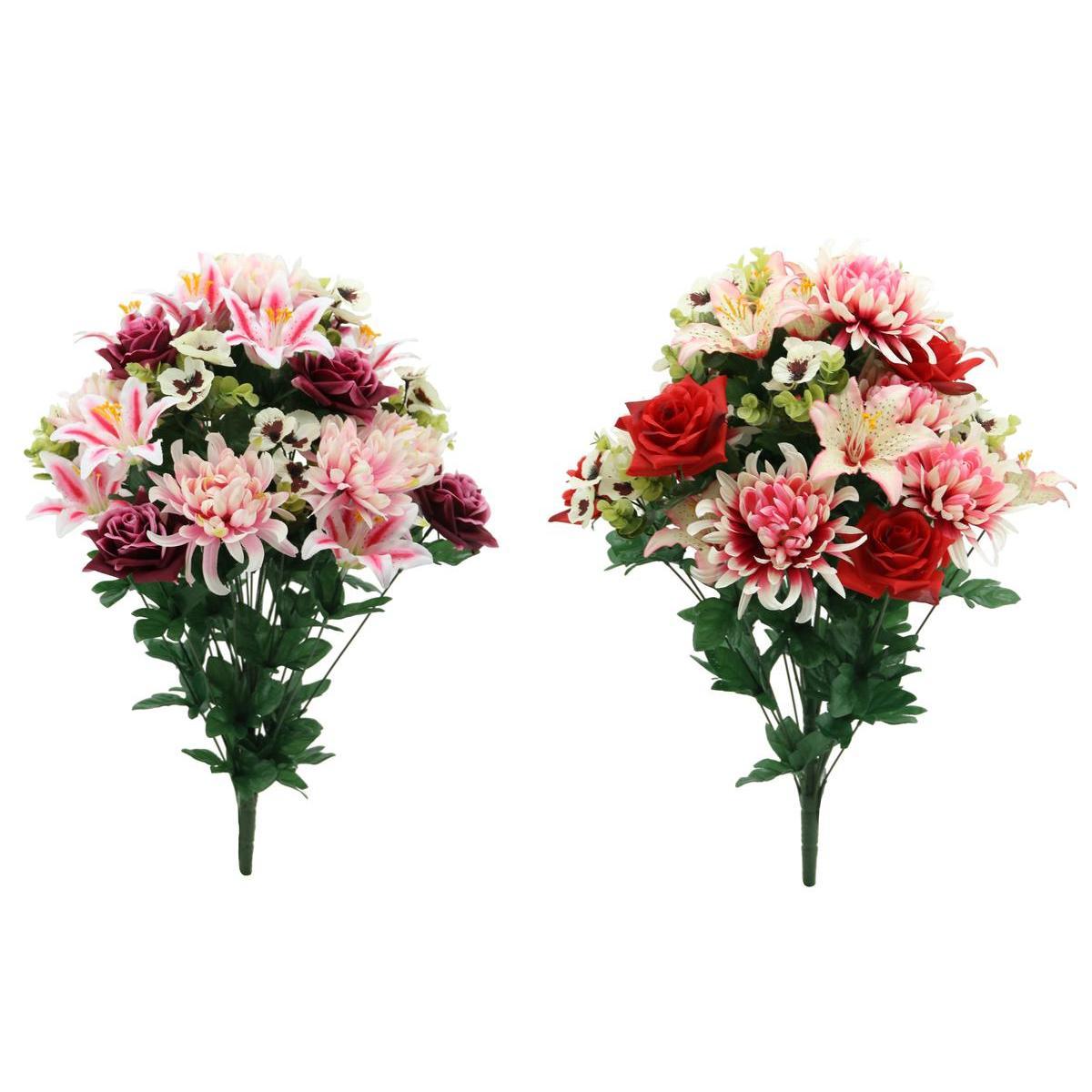 Bouquet de chrysanthèmes, de roses et de lys