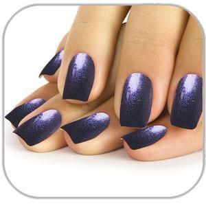 Faux ongles pailletés bleu violet irisé