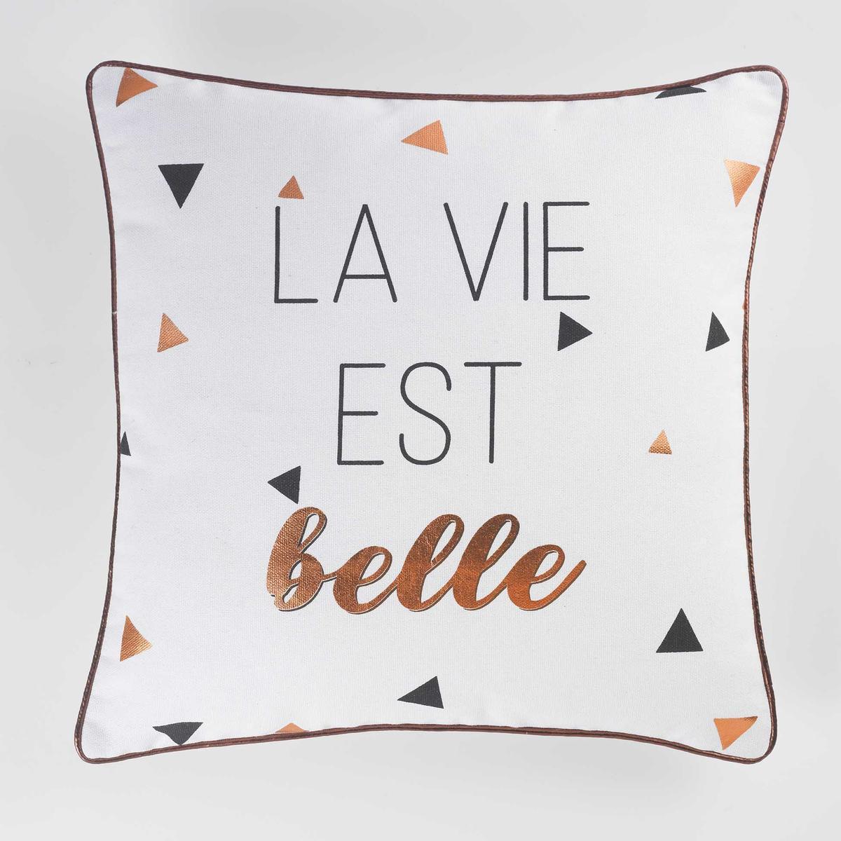 Housse de Coussin + encart imprimé Belle vie - L 40 x l 40 cm - Multicolore