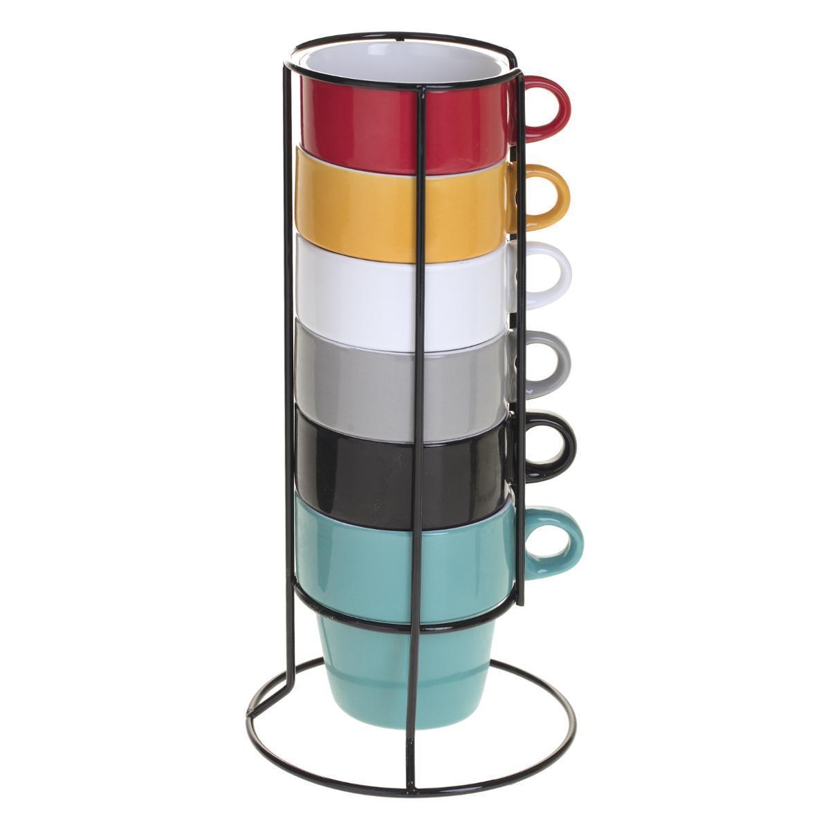 6 mugs sur rack - ø 8.5 x H 9 cm - SECRET DE GOURMET