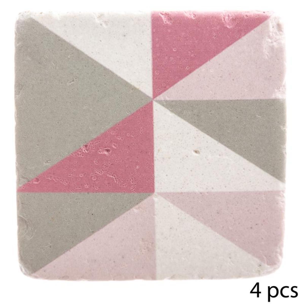 Sous verre resine x 4 10,2 cm geometrique triangle rose