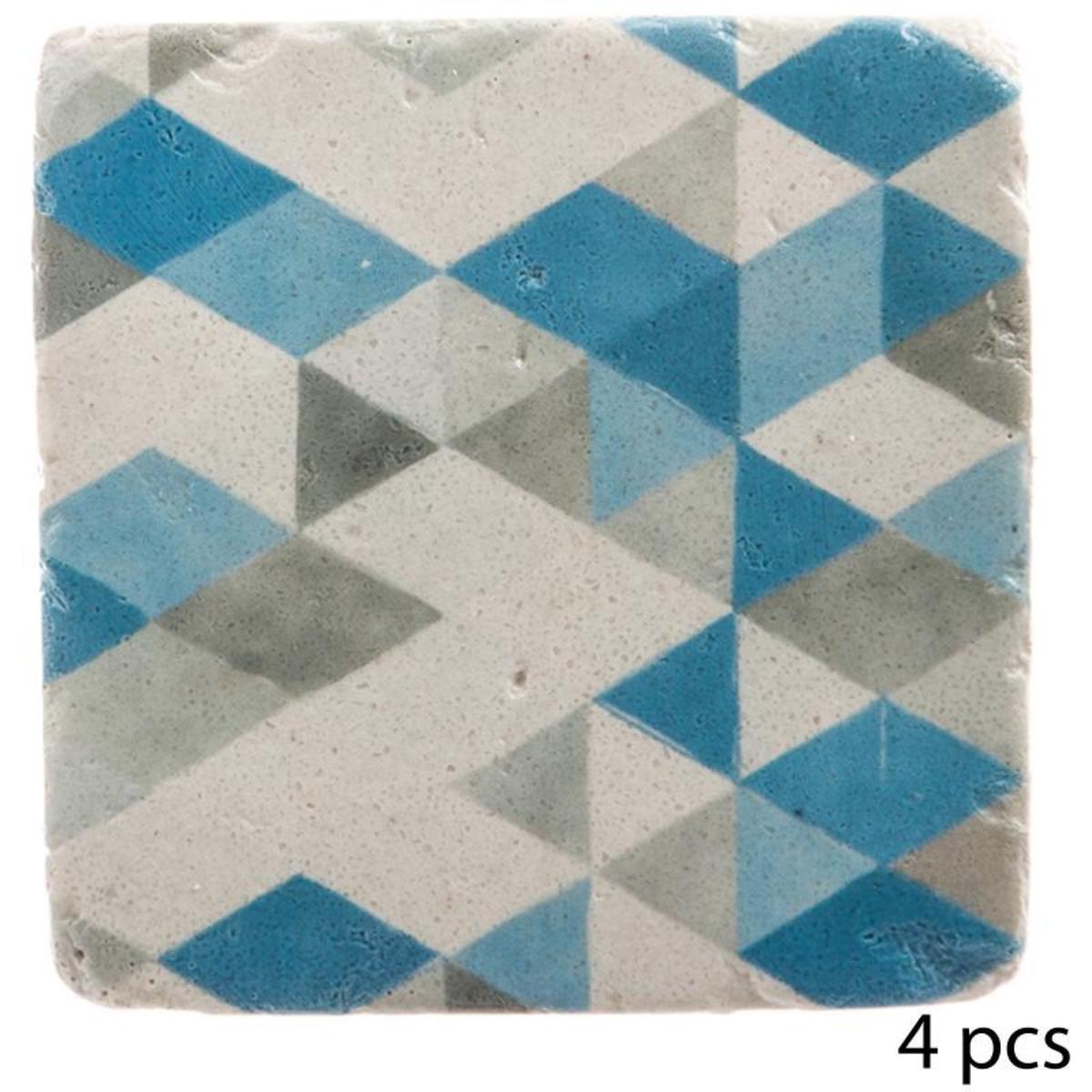 Sous verre resine x 4 10,2 cm geometrique carre bleu