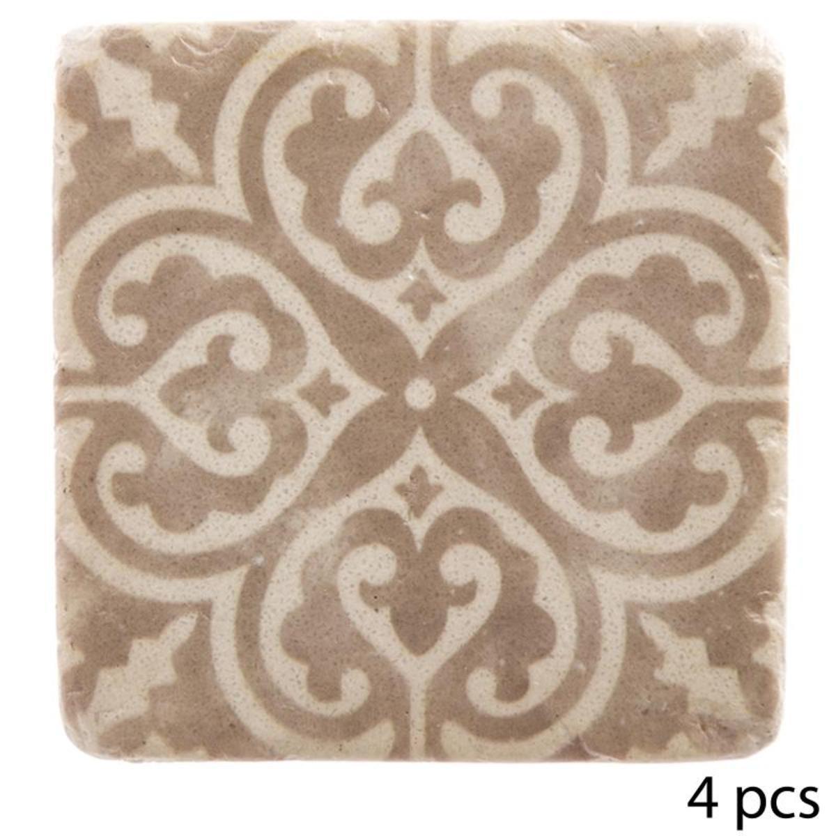 Sous verre resine x 4 10,2 cm carreaux ciment beige