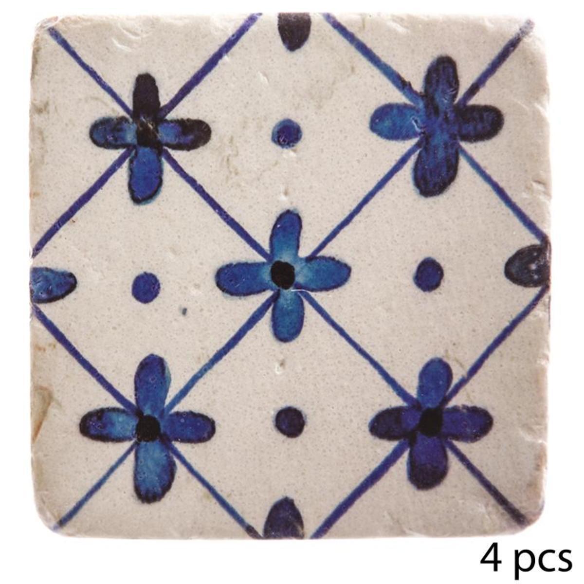 Sous verre resine x 4 10,2 cm carreaux de ciment bleu