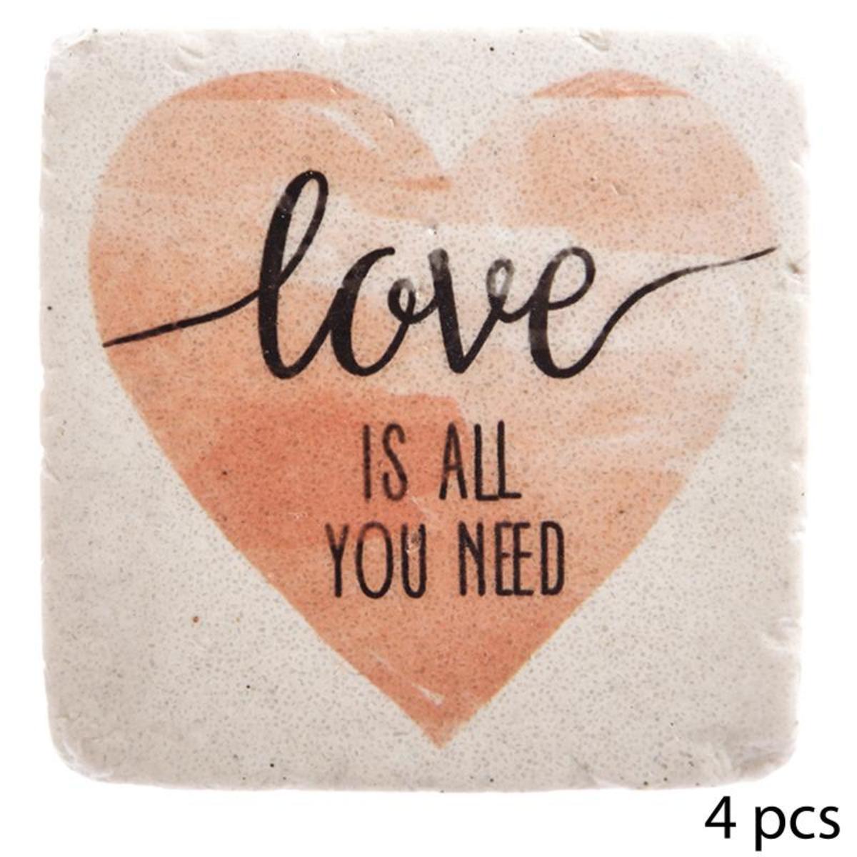 Sous verre resine x 4 10,2 cm love is all you need