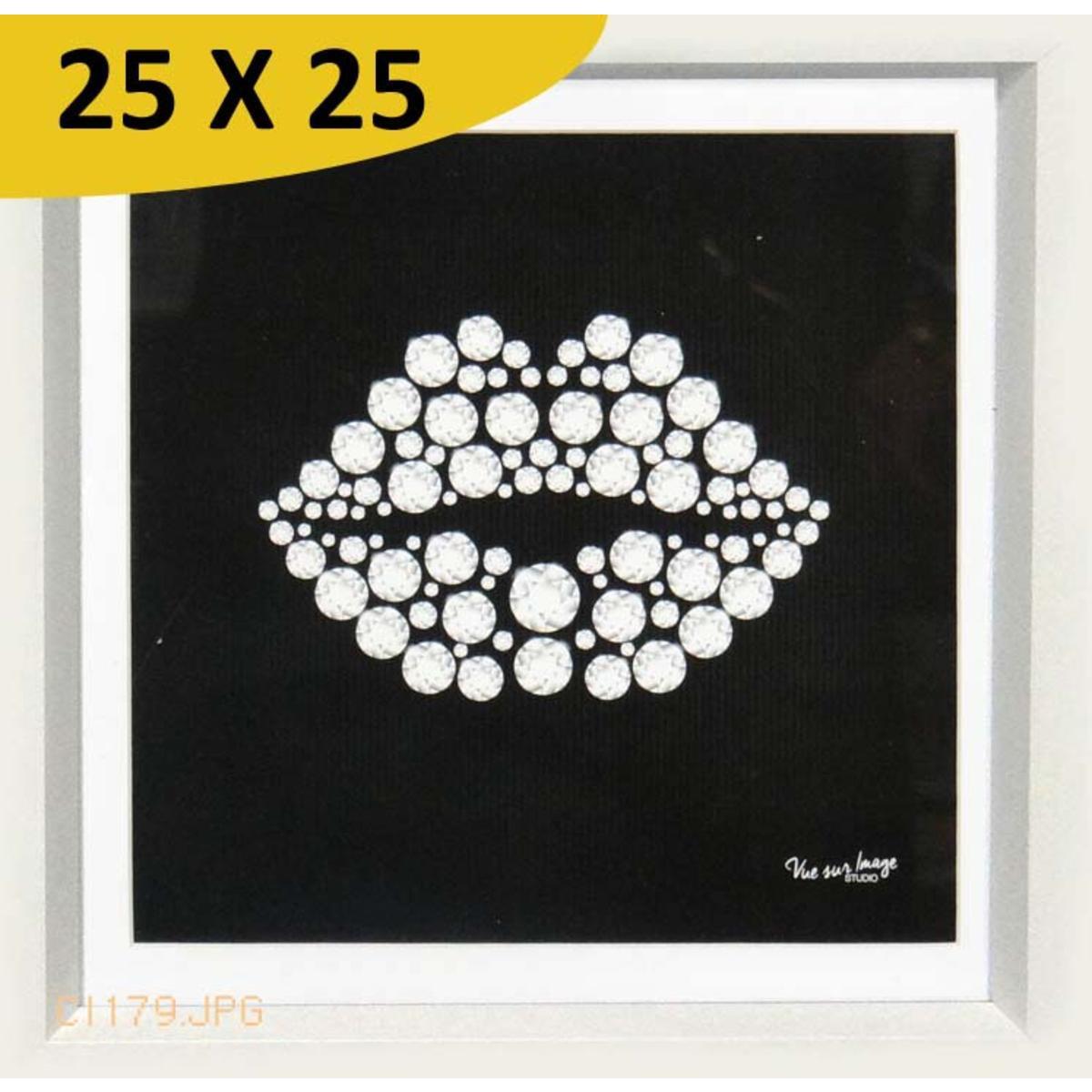 Tableau Bouche strass - L 25 x l 25 cm - Noir, blanc - VUE SUR IMAGE