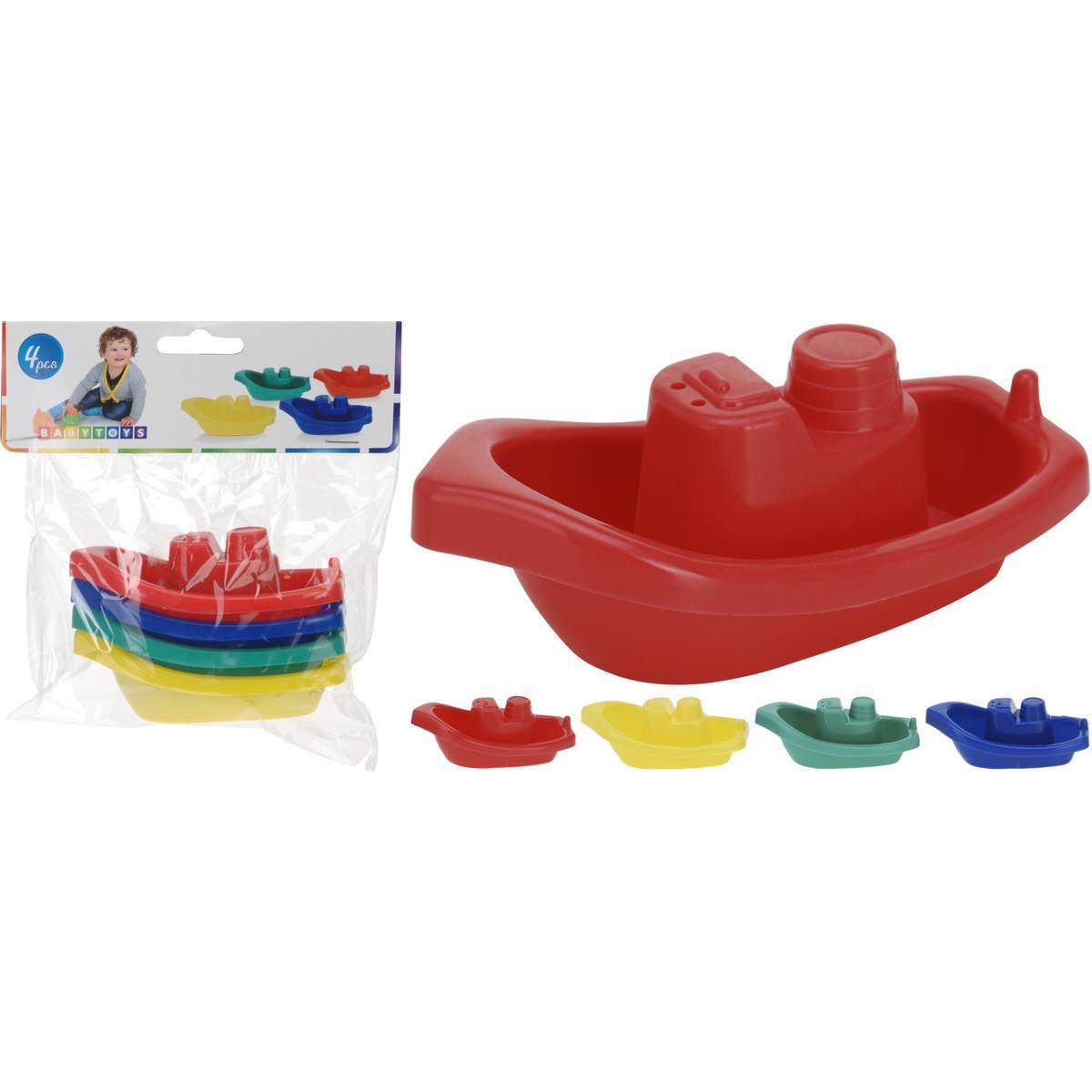 4 jouets de bain bateau - Rouge, jaune, vert et bleu