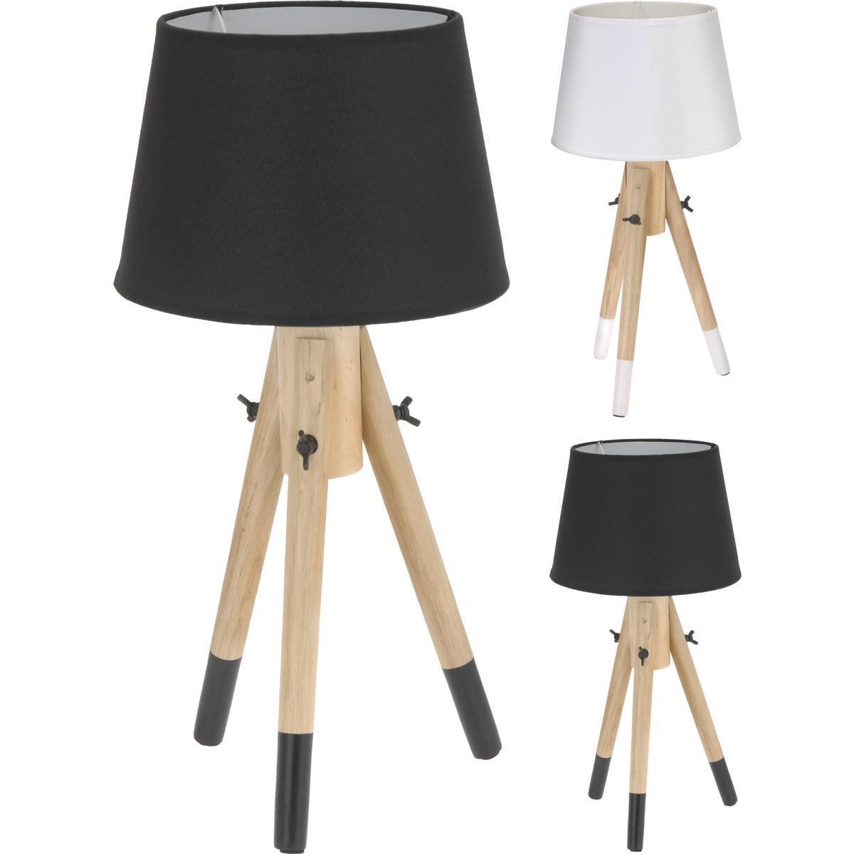Lampe à pied en bois - H 49 cm - Noir ou blanc