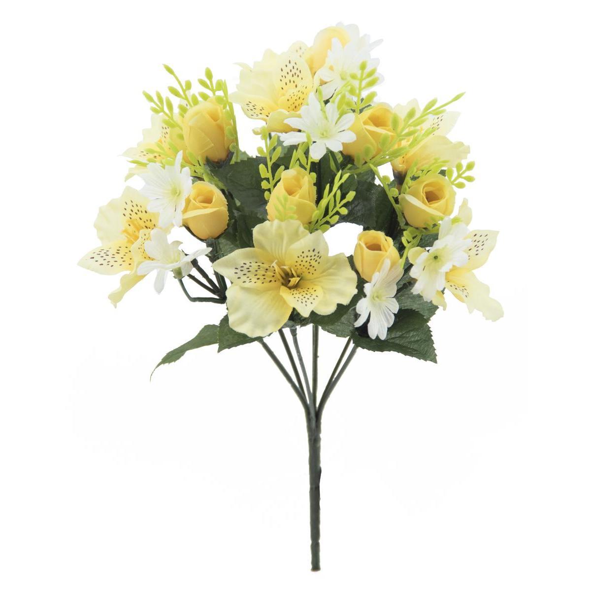 Bouquet de roses, marguerites et alstroemerias - H 32 cm