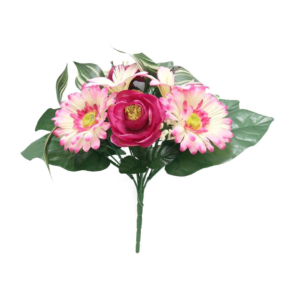 Bouquet rond Renoncules/Gerberas ou Roses/Cosmos H 33 cm