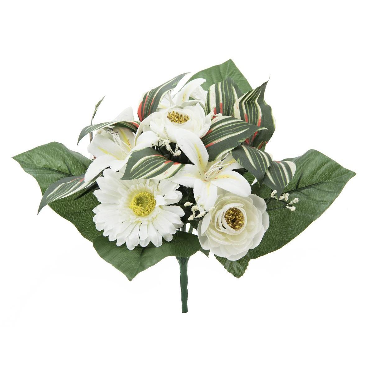 Bouquet de Renoncules Lys Gerberas - H 33 cm - Blanc, Violet