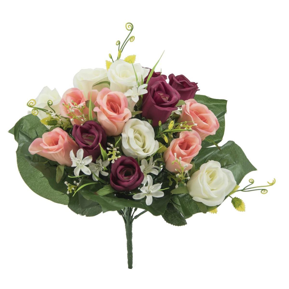 Bouquet de boutons de Roses - H 40 cm - Rose, Blanc