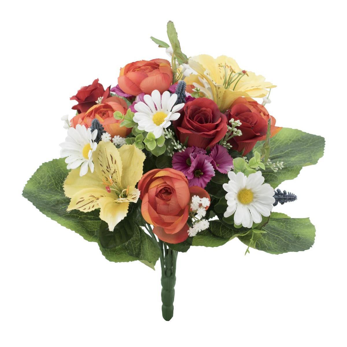 Bouquet de Renoncules, Alstomerias & Roses - H 38 cm - Rose, Violet