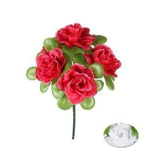 Mini-bouquet de 5 Roses - H 21 cm - Rouge, Blanc