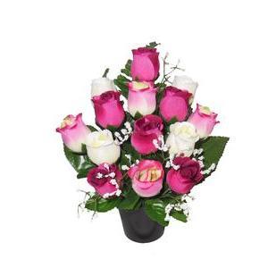 Composition de 14 boutons de Roses - H 28 cm - Rose