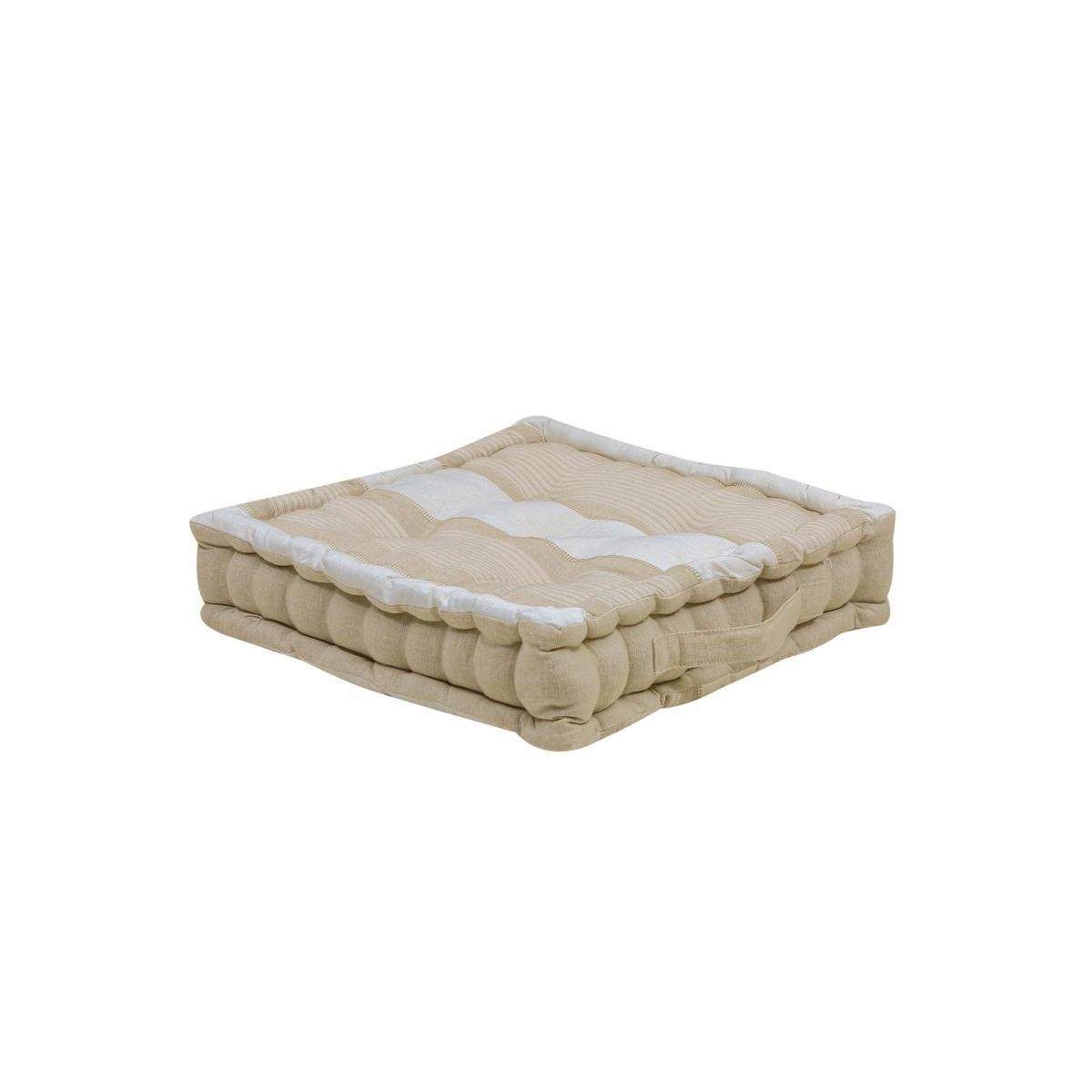 Pouf grosses rayures - 40 x 40 cm - Beige